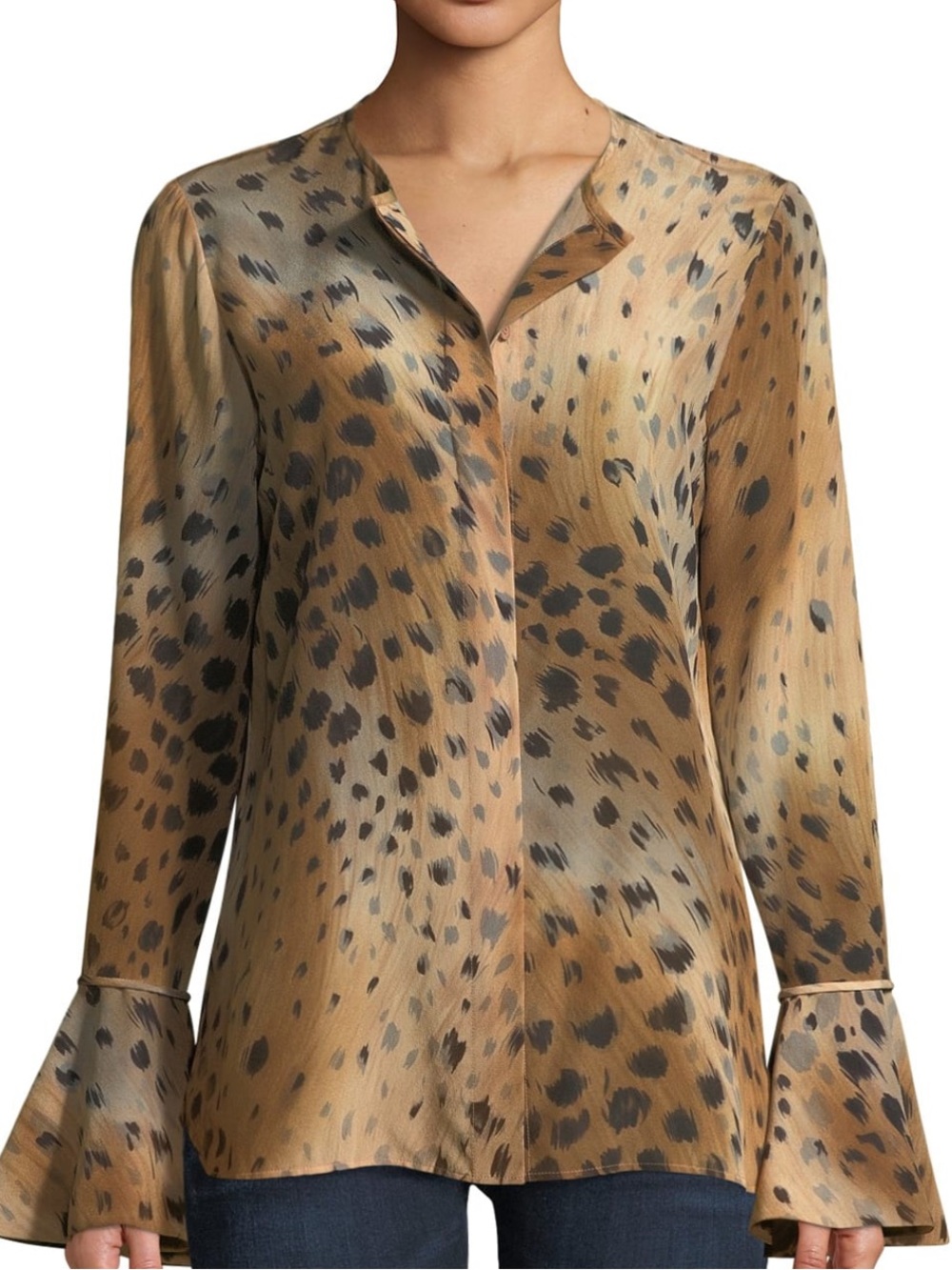 Lafayette 148 New York Izzie Agave Leopard-Print Silk Blouse M